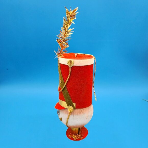 Vintage 1960s Toy Soldier Ornament Japan Red Flocked Hat White Satin Ball Head - Picture 6 of 9